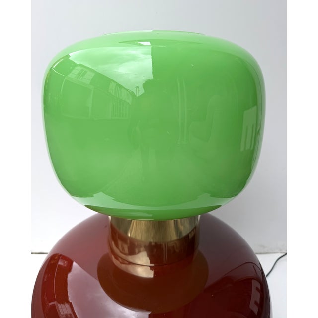 Contemporary Pair of Brass and Green Murano Glass Bulb Shade Lamps, Italy For Sale - Image 9 of 13