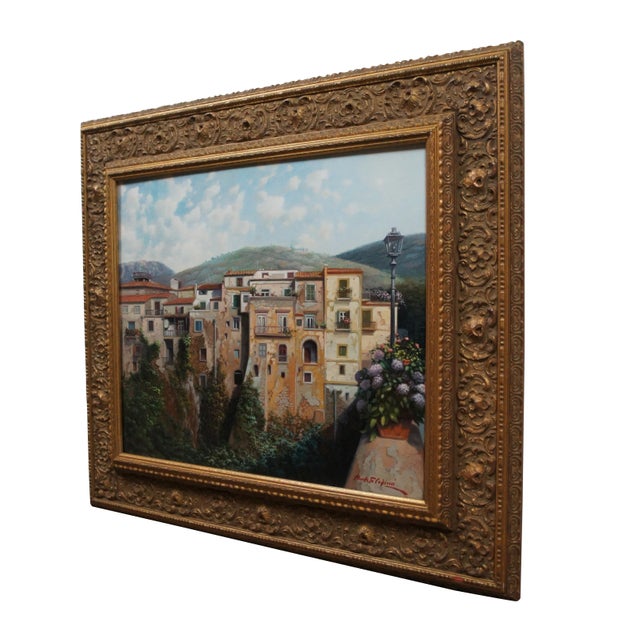 Late 20th century cityscape oil painting on canvas of "Sant'Agata de' Goti" in Campagnia, Italy. Signed in lower right;...