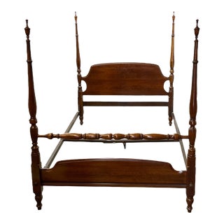 Vintage Traditional Chippendale Style Solid Cherry Four Poster Queen Size Bed For Sale