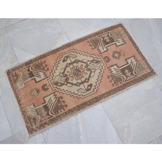 Turkish Hand Made Oushak Rug Mat Distressed Small Rug Kitchen Mat - 1'8" X 3' For Sale - Image 3 of 7