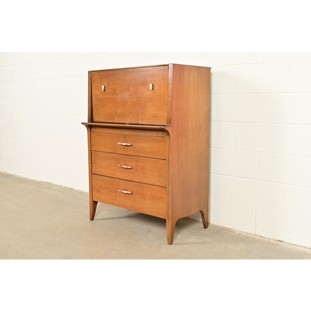 John Van Koert for Drexel Profile Mid-Century Modern Sculpted Walnut Highboy Dresser, 1959 For Sale - Image 15 of 15