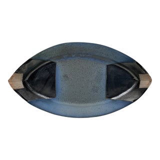 Vintage Southwestern Style Stoneware Platter, Blues & Black For Sale