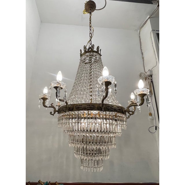 Large Bronze and Crystal Chandelier, 1950s For Sale - Image 12 of 18