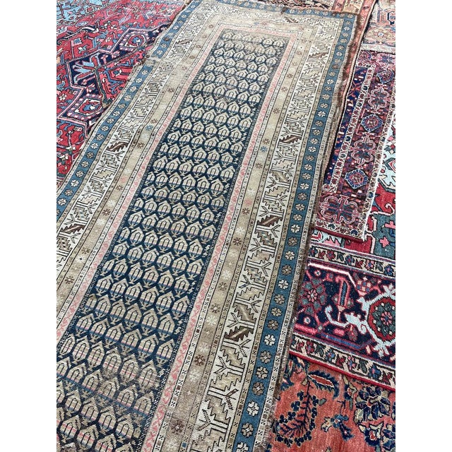 Blue ON HOLD FOR MAGNOLIA NETWORK*** GORGEOUS Antique Caucasian Runner Icy Blue, Soft Beige, Camel, Honey with Blush 3.4 x 8.4 For Sale - Image 8 of 18