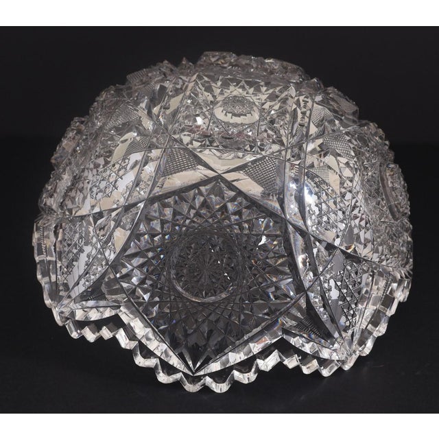 American American Brilliant Period Cut Crystal Bowl – 7" – Deep Hobstars & Sawtooth Rim For Sale - Image 3 of 10