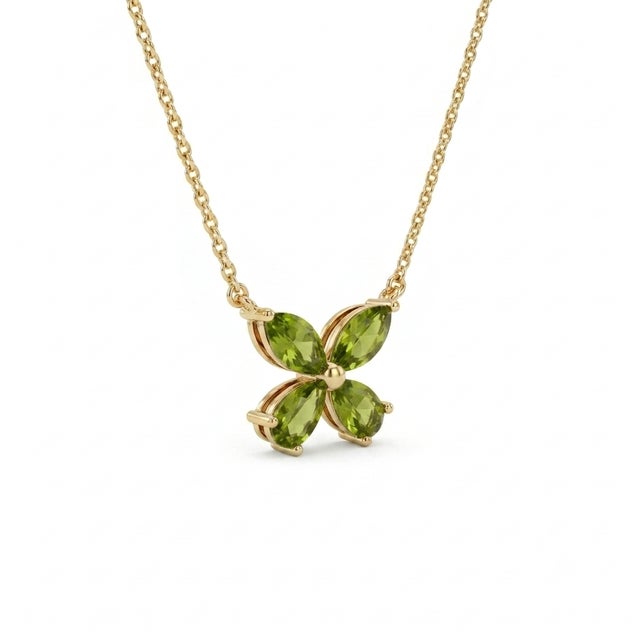 Contemporary Natural Peridot Flower Cluster Necklace | Dainty Birthstone Floral Necklace For Sale - Image 3 of 4