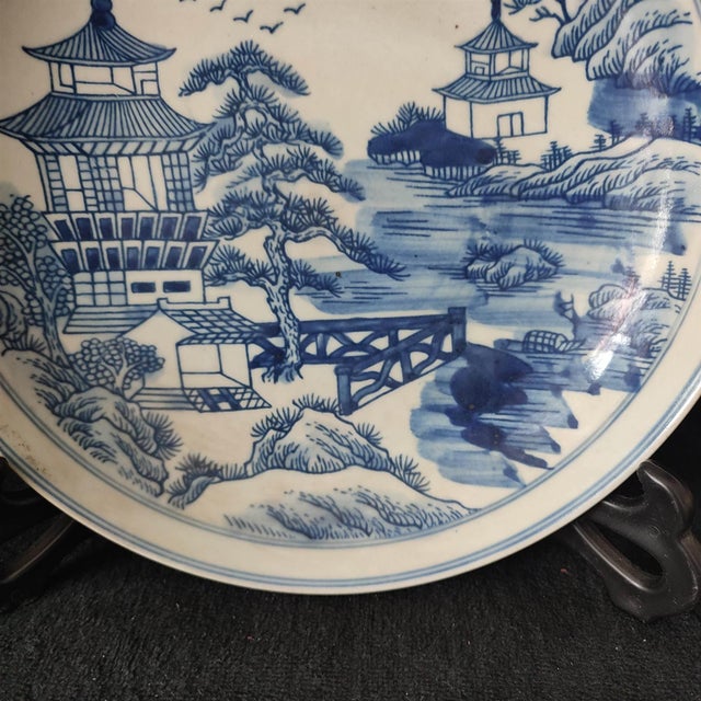 Ceramic Chinese Ceramic Plate,Blue and White Porcelain Plate Hand Painted Landscape Pattern For Sale - Image 7 of 10