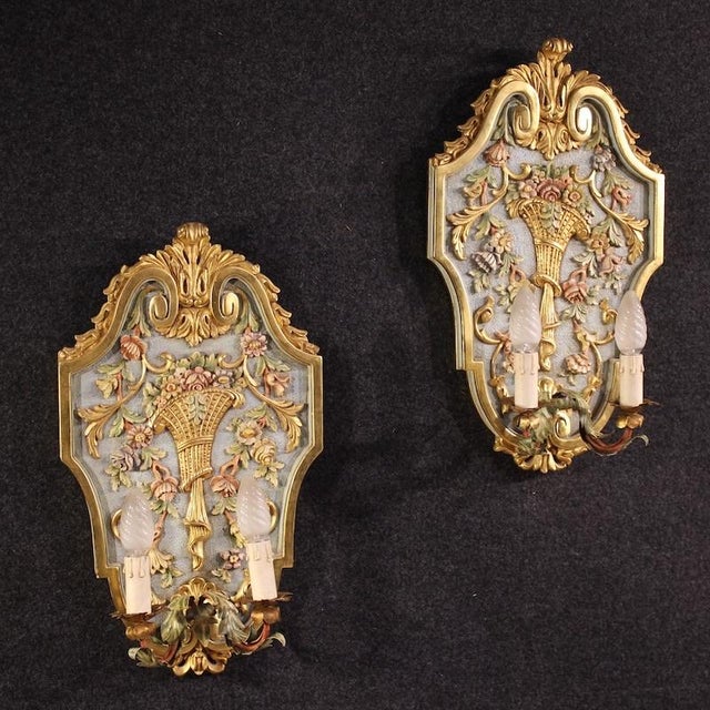 Louis XVI Italian Lacquered and Gilded Wall Lamps, 1960s, Set of 2 For Sale - Image 11 of 13