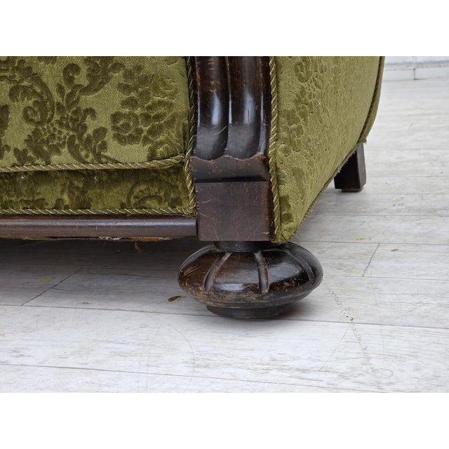 Vintage Danish Three-Seater Sofa in Furniture Velour and Carved Oak, 1950s For Sale - Image 4 of 18