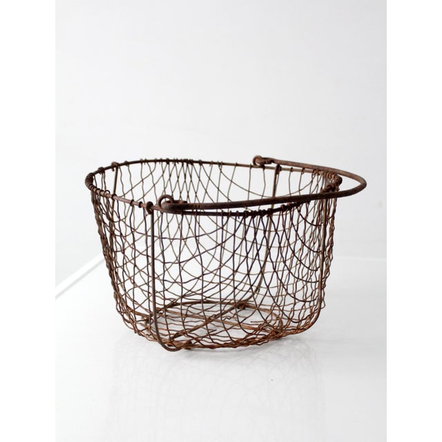 Metal Antique Handmade Wire Gathering Basket For Sale - Image 7 of 13