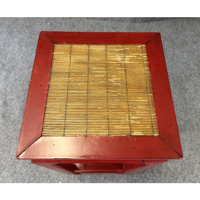 Late 20th Century Asian-Inspired Red Plant Stand With Rush Top For Sale - Image 4 of 11