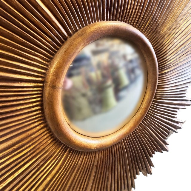 Mid-Century Modern 48" MCM Style Gilt Wood Starburst Mirror by Carol Canner for Carvers Guild For Sale - Image 3 of 13