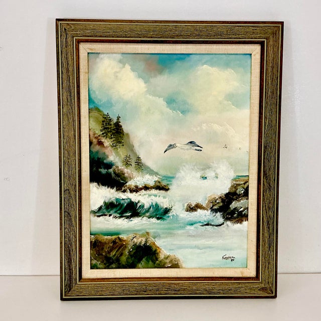 Mid-Century Impressionist Coastal Seascape Original Oil Painting, “Old North Sea”. For Sale - Image 13 of 13