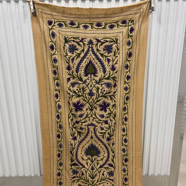 Vintage Tree-of-Life Style Large Suzani Textile Embroidered Wall-hanging Size: 50" W x 103" L Center seam in back of the...