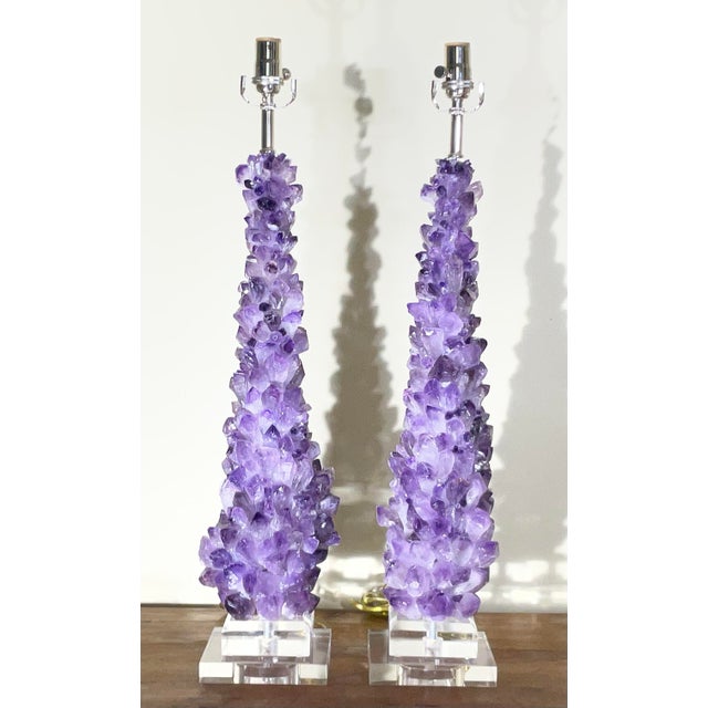One of a Kind Pair of Original Amethyst Crystal Table Lamps by - Joseph Malekan For Sale - Image 14 of 18