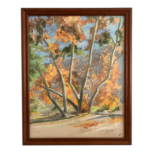 Large Autumn Landscape Oil Pastel by Werner P. De Montaune, 1998 – Framed Expressive Art