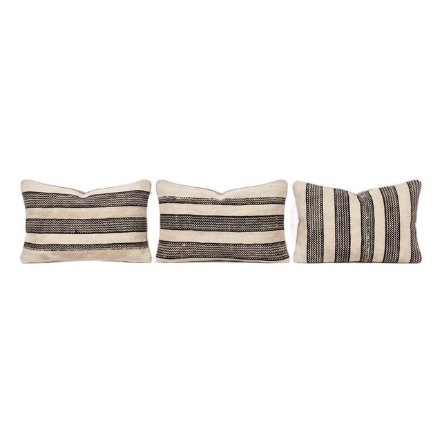 Beige Striped Kilim Pillow Cover 16'' X 24'' - Set of Three For Sale