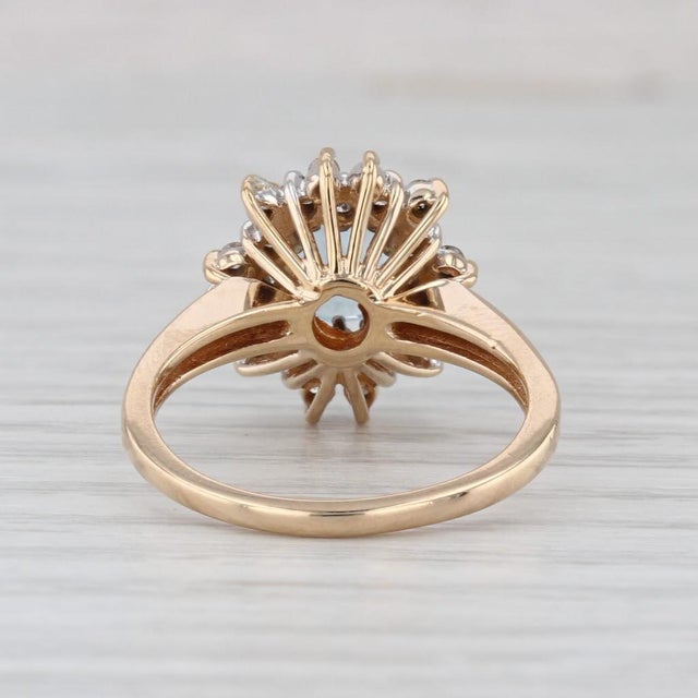 Mid 20th Century 1.61ctw Oval Aquamarine Diamond Halo Ring 14k Yellow Gold Size 7.25 For Sale - Image 4 of 8