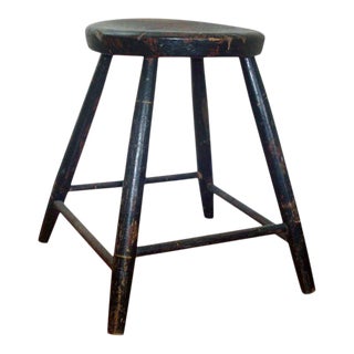 19th Century American Federal Paint Decorated Windsor Bamboo Turnings Stool For Sale