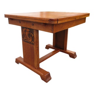 Antique Arts & Crafts Nautical Oak Draw Leaf Dining Table W/ Ship Carvings For Sale
