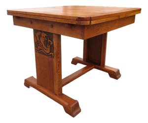 Antique Arts & Crafts Nautical Oak Draw Leaf Dining Table W/ Ship Carvings
