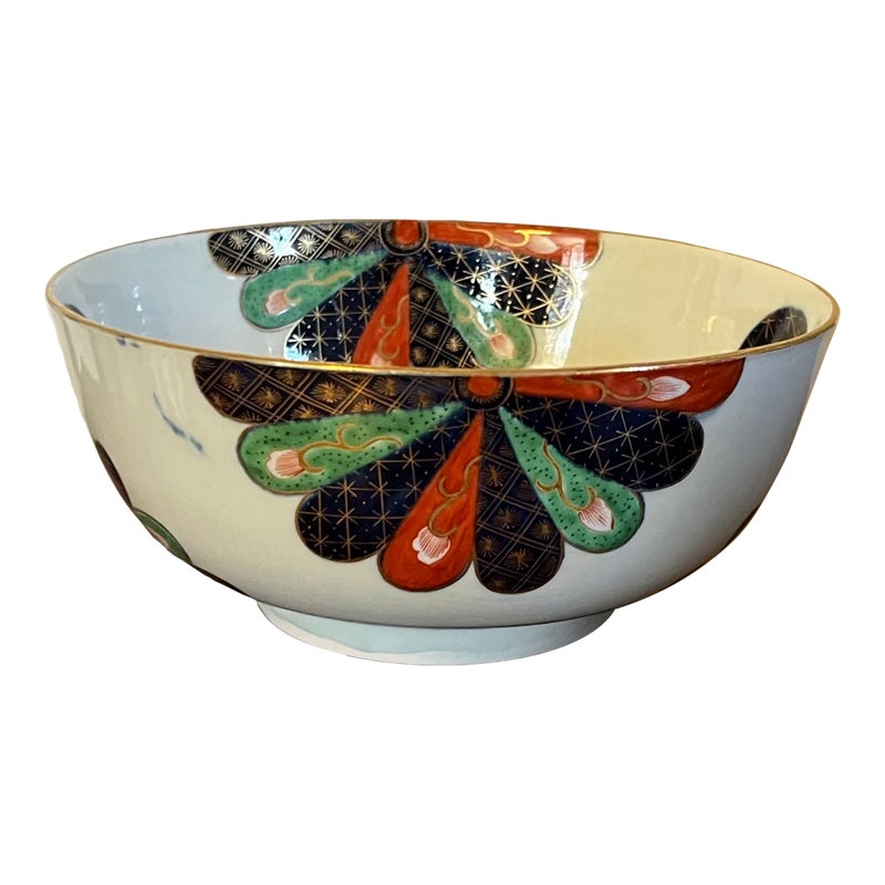 Antique 18th Century Worcester Porcelain Imari Bowl In The Japan Fan Pattern Circa 1765 - 1775