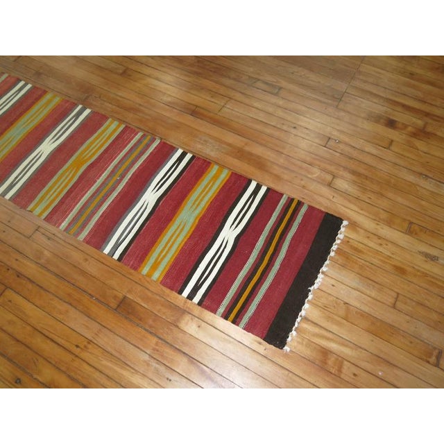 Asian Antique Vintage Zabihi Collection Narrow Long Kilim Runner - 1'9" x 16'11" For Sale - Image 3 of 7