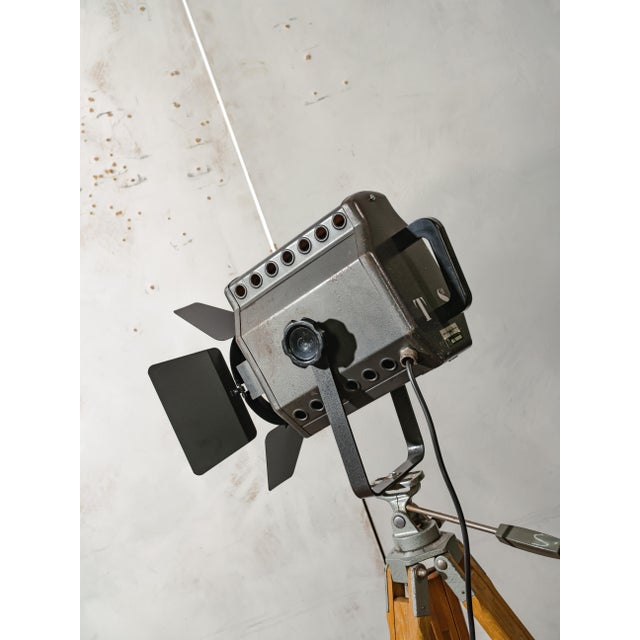 An adb bu.5 studio spotlight, produced in belgium in the 1960s, mounted on a genuine berlebach mulda wooden photography...