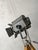 An adb bu.5 studio spotlight, produced in belgium in the 1960s, mounted on a genuine berlebach mulda wooden photography...