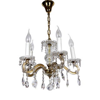 Brass-Lead Crystal Five-Light Chandelier from H.Richter, 1960s For Sale