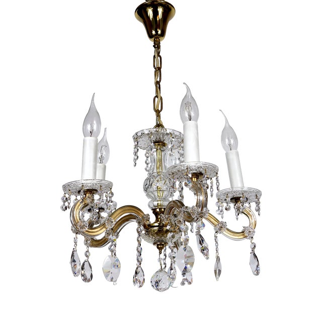 Brass-Lead Crystal Five-Light Chandelier from H.Richter, 1960s For Sale