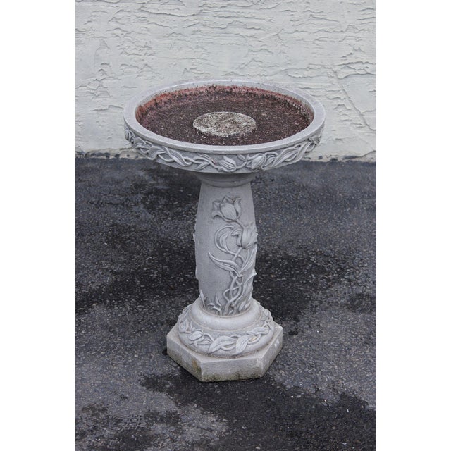 Art Nouveau Cast Stone Floral Bird Bath For Sale - Image 3 of 15