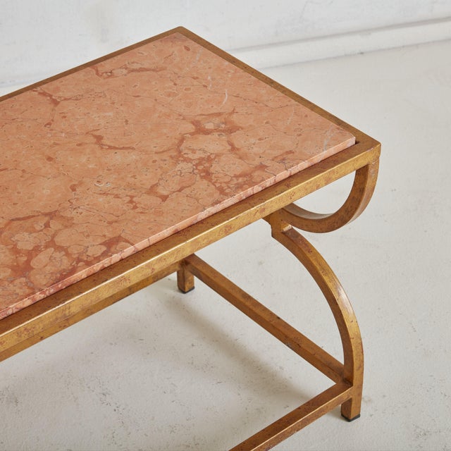 Mid 20th Century Italian Pink Marble + Brass Coffee Table, 1960s For Sale - Image 5 of 10