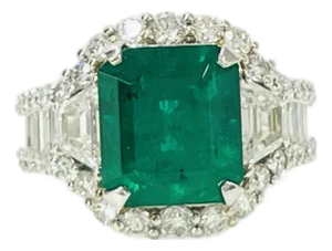 Mid 20th Century 4 Carat Colombian Emerald Octagon & Multi Shape Diamond Ring in 18k White Gold, Size 6.5