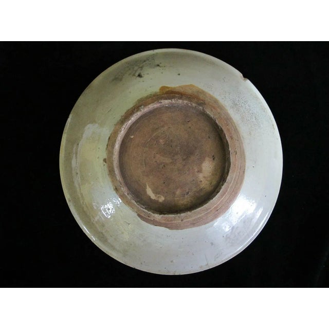 Chinese Lattice Design Pottery Organic Earthenware Shallow Decorative Bowl For Sale - Image 4 of 5