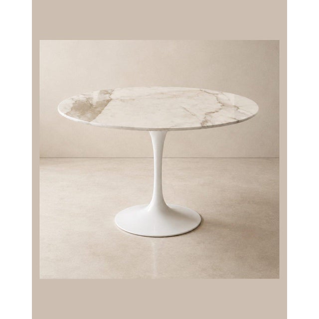 Round Calacatta Marble Dining Table with Tulip Pedestal Base by Eero Saarinen for Knoll Inc. / Knoll International, 2021,...