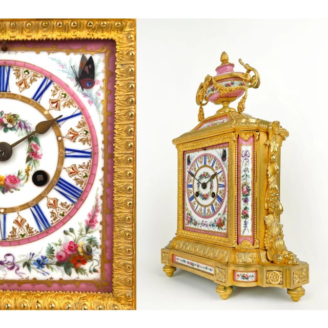 Metal A Sevres Style Gilt Bronze & Pink Porcelain Mantel Clock, France, Circa 1880 For Sale - Image 7 of 8