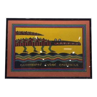1980s Judy Kensley McKie "Endangered Cuban Crocodile" Screenprint - Framed For Sale