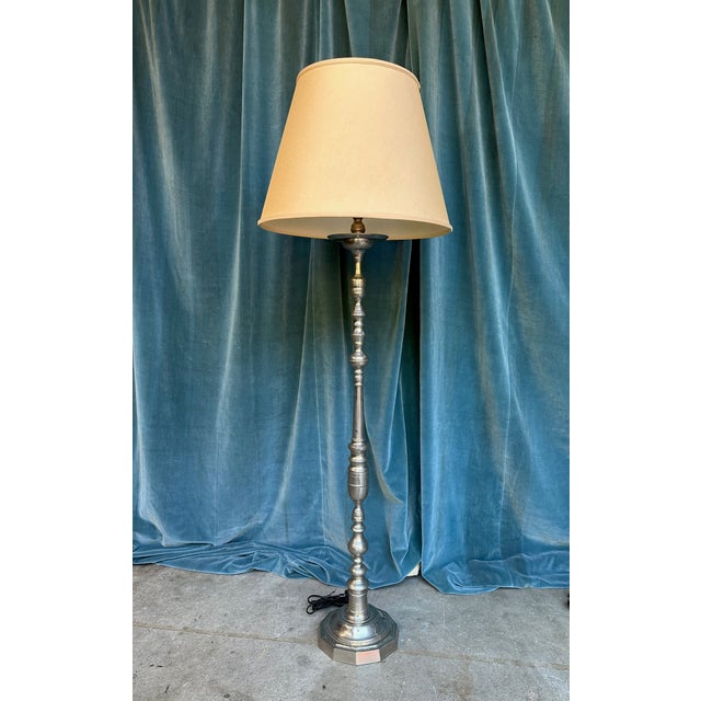 1940s French Nickel-Plated Floor Lamps With Hexagonal Shaped Bases - a Pair For Sale - Image 4 of 18