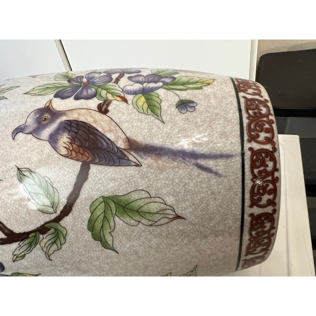 Vintage Floral & Bird Ceramic Water Bucket Vase/Planter For Sale - Image 9 of 12