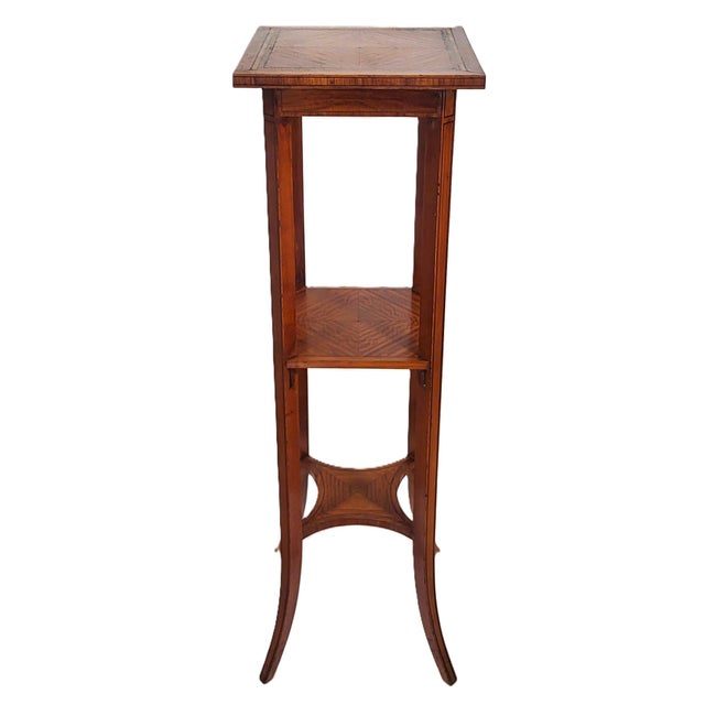 Antique English 19th C Edwardian Satinwood 3 Tier Pedestal Plant Stand Maple Co For Sale In New York - Image 6 of 16