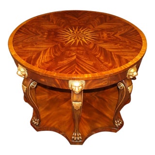 Maitland Smith Flame Mahogany Inlaid Lion Carved Center Table For Sale
