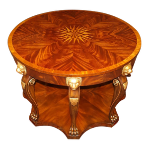 Maitland Smith Flame Mahogany Inlaid Lion Carved Center Table