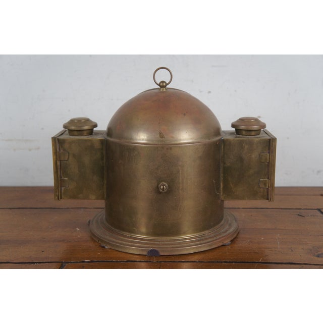 Early 20th Century Antique Copper Brass Nautical Maritime Gimbal Compass Binnacle Ship Oil Lamp For Sale - Image 5 of 11