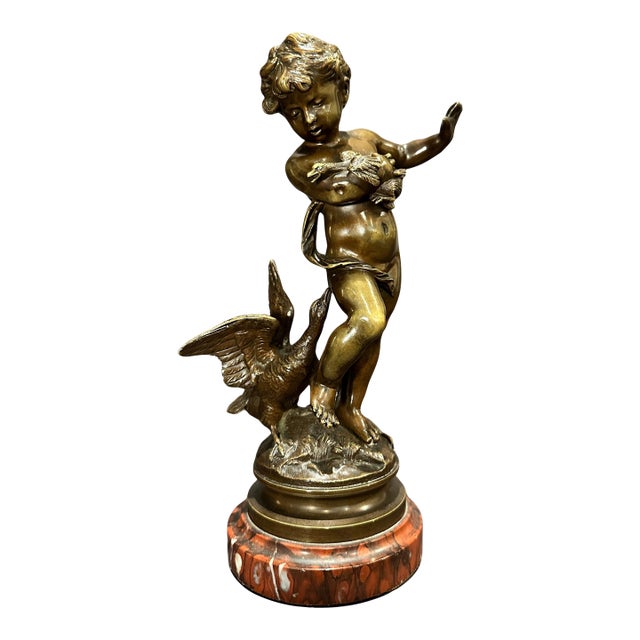 Late 19th Century 19th Century Bronze Sculpture Of A Boy With Geese By Auguste Moreau For Sale