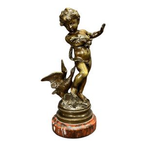 Late 19th Century 19th Century Bronze Sculpture Of A Boy With Geese By Auguste Moreau