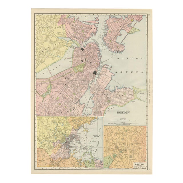 Antique Map of Boston with Harbor and Environs Inset from Rand McNally, 1899 For Sale