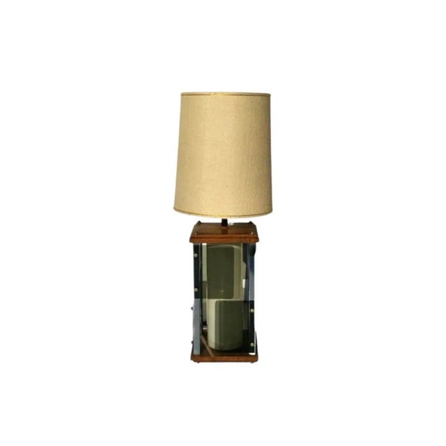 1970s Mid Century Modern Table Lamp Acylic Lucite Walnut Nova of California For Sale - Image 5 of 5