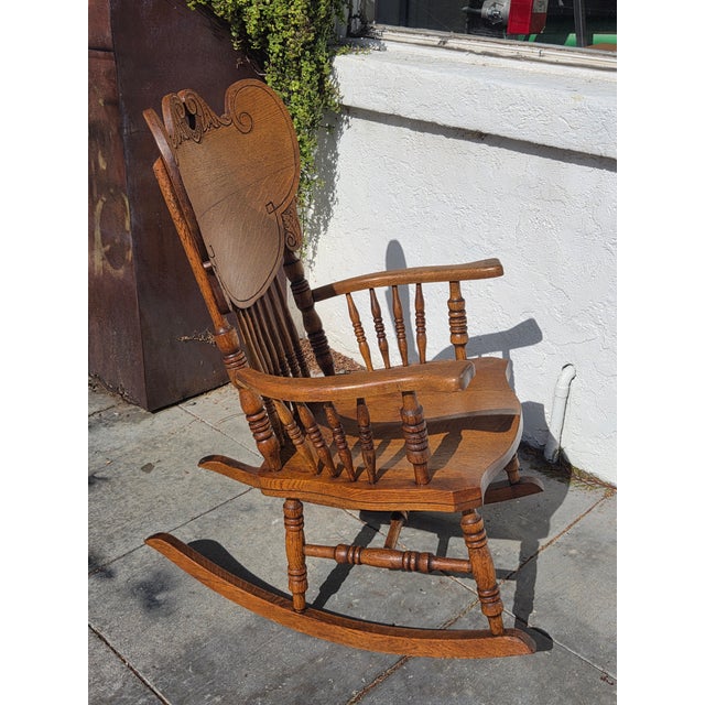 1890s Antique Oak Victorian Rocking Chair Larger Seat For Sale - Image 12 of 12