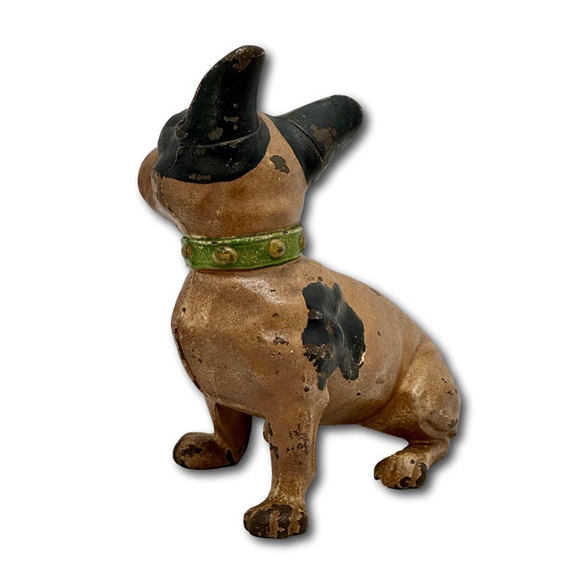 Vintage 1930s Hubley Manufacturing Co. Cast Iron French Bulldog Doorstop Unusual Green Collar For Sale - Image 13 of 18